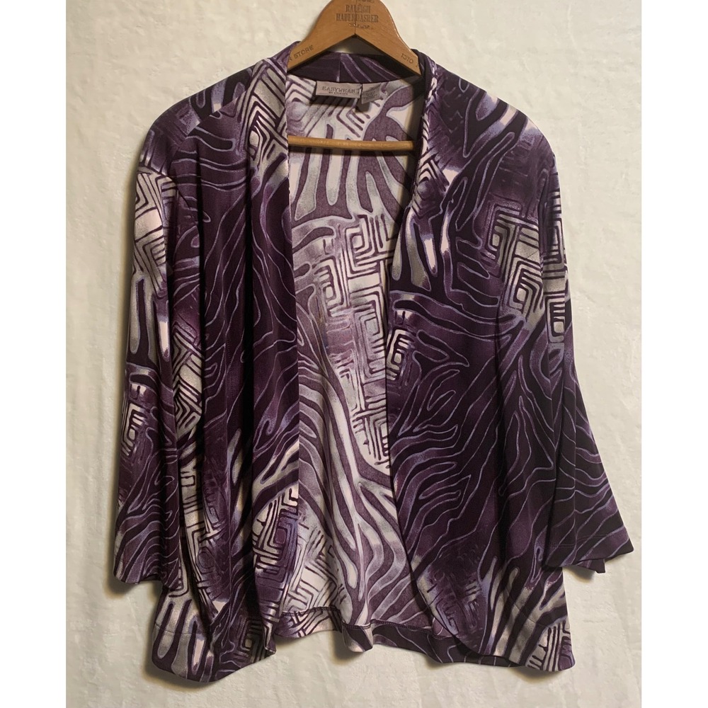 Easywear by Chicos Purple Abstract Geometric Open Front Cardigan Womens Size 3‎